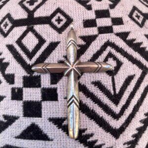 Vintage Navajo Cross Sand Cast Silver Pendant